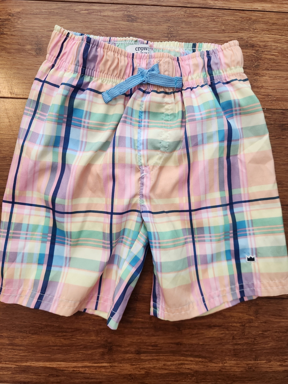 Crown & Ivy Kids Boys Pastel Plaid Swim Trunks Shorts W/ Liner Summer Beach, 3T